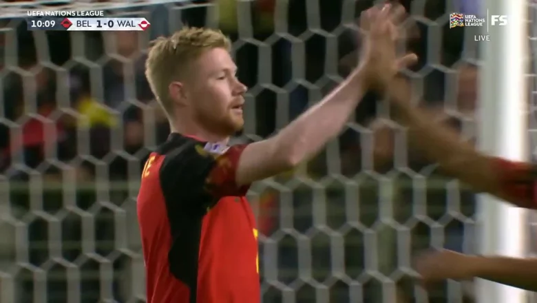 Kevin De Bruyne scorer i det 10. minutt for å gi Belgia en tidlig 1-0-ledelse over Wales